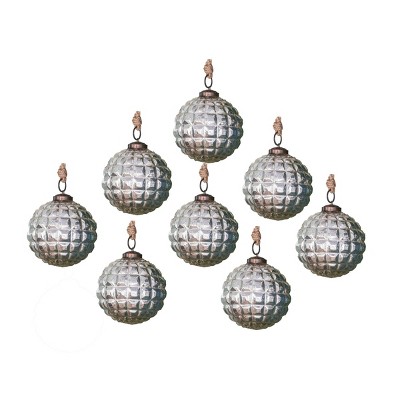 TopComfy Decorative Holiday Scene Props 8 Pack Glass Christmas Ball Ornaments Hanging Decor Holiday Decor for Christmas Tree, Silver, 9.1"*9.1"*10.5"