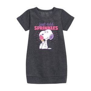 Girls' - Peanuts - Just Add Sprinkles Graphic Short Sleeve Fleece Dress - 1 of 4
