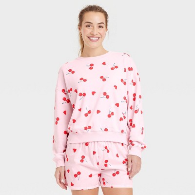 Women's Cherry Hearts Printed Graphic Sweatshirt - Pink