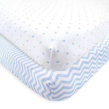 Luvable Friends Baby Boy Fitted Crib Sheet, Blue Chevron Stars, One Size