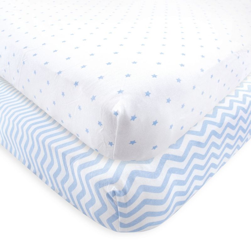 Luvable Friends Baby Boy Fitted Crib Sheet, Blue Chevron Stars, One Size, 1 of 5