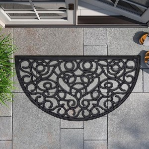 Evideco French Home Goods Outdoor Half Round Front Door Mat Rubber Rug 30x18 Black - 1 of 4