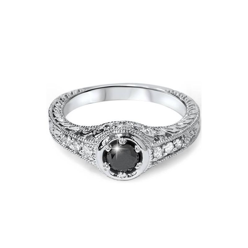 Pompeii3 5/8ct Vintage Treated Black & White Diamond Engagement Ring 14K White Gold, 3 of 6