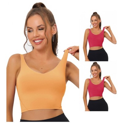 Allegra K Women's Workout Fitness Longline Wireless Padded Sports Bras Multicolored