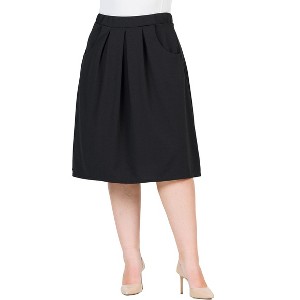 Plus Elastic Waist Pleated Knee Length Pocket Skirt - 24seven Comfort Apparel™ - 1 of 4