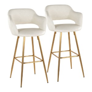 Fixed Faux Leather Contemporary Bar Stool with Low Back and Metal Legs for Home Bar or Kitchen (Set of 2) - 1 of 4