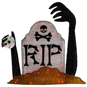 Northlight Lighted Tombstone Halloween Decoration - 31.5" - Black and Gray - Orange LED Lights - 1 of 4