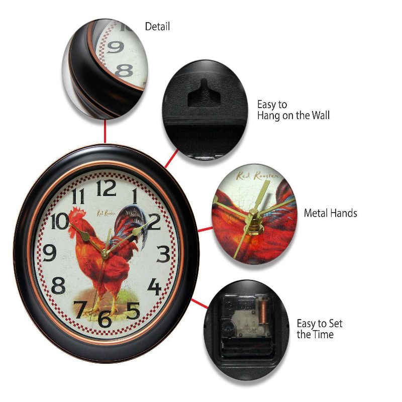 12&#34; Rooster Wall Clock Black - Infinity Instruments, 4 of 7