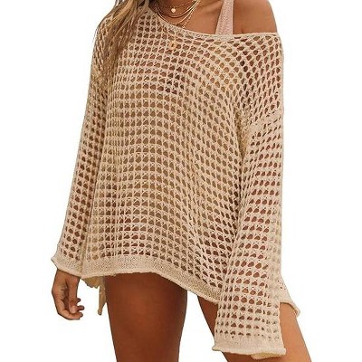Bsubseach Crochet Cover Ups for Women Sexy Hollow Out Swim Cover Up Knit Summer Outfits-white 38