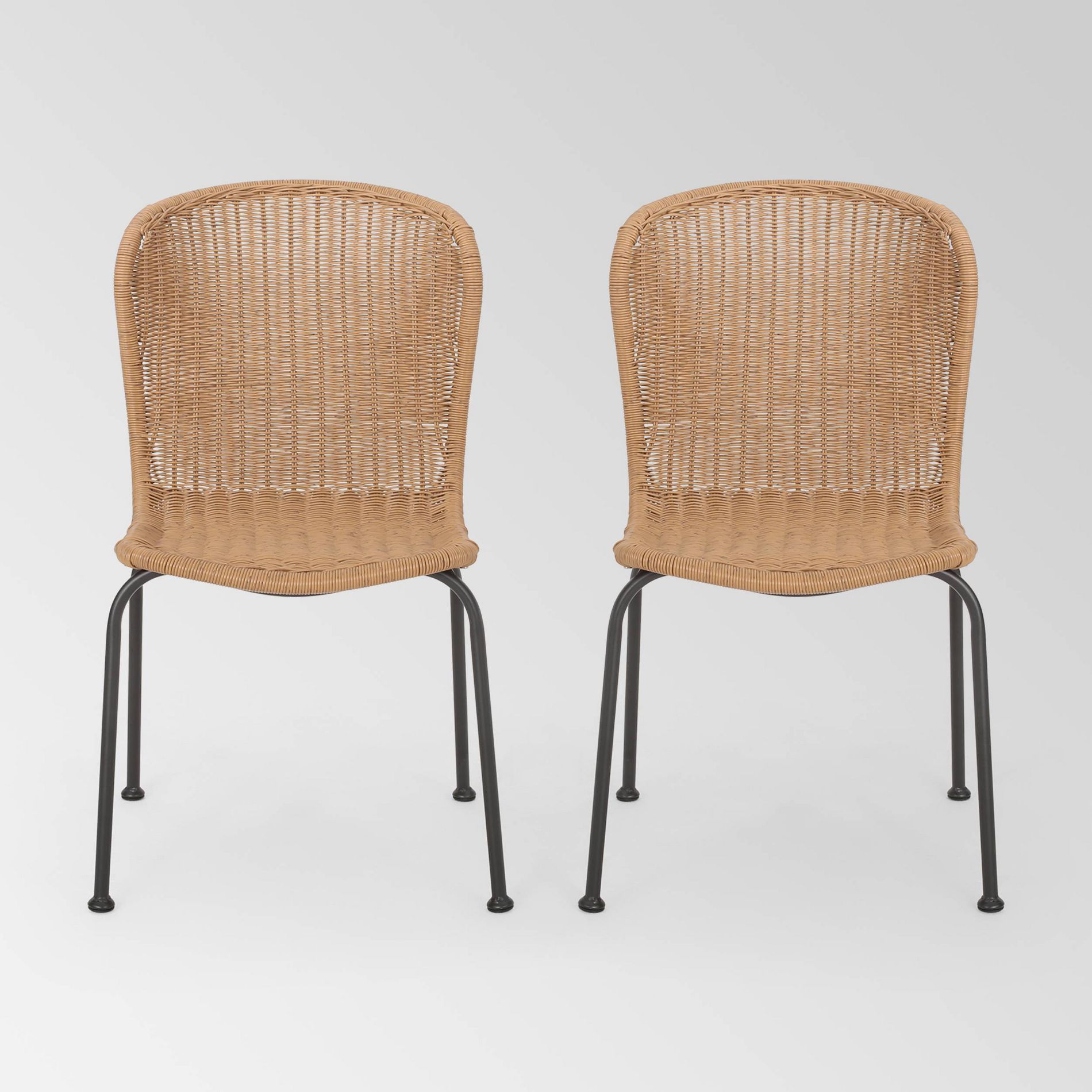 Spinnaker Set of 2 Wicker Boho Dining Chairs - Light Brown - Christopher Knight Home: Weather-Resistant Iron Frame