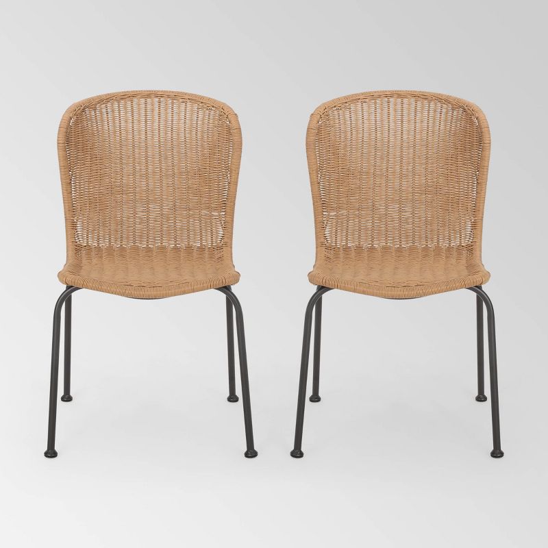 Spinnaker Set of 2 Wicker Boho Dining Chairs - Light Brown - Christopher Knight Home, 1 of 7
