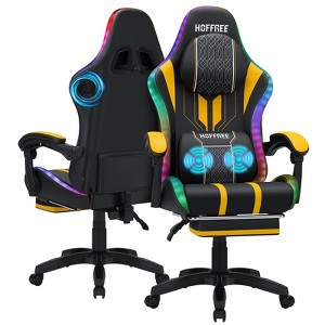 Hoffree Extra Large Massage Gaming Chair Ergonomic Office Chair with Bluetooth Speaker & RGB Light Yellow Black - 1 of 4