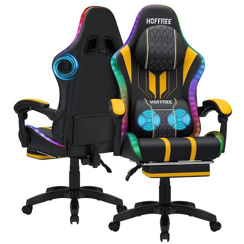 Hoffree Extra Large Massage Gaming Chair Ergonomic Office Chair with Bluetooth Speaker & RGB Light Yellow Black - image 1 of 4