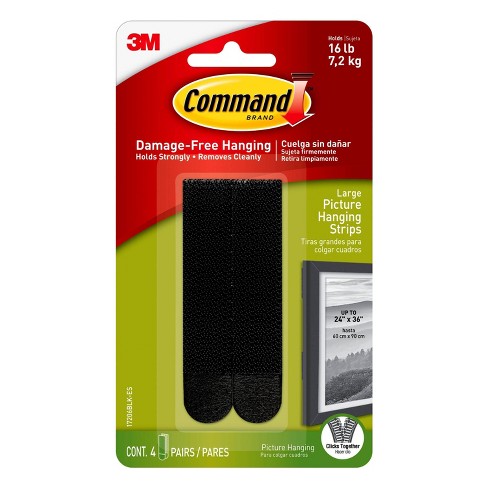 Command 4 Sets Large Sized Picture Hanging Strips Black