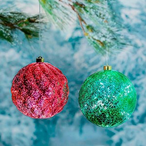 Evergreen 8" Shatterproof Outdoor Safe Battery Operated LED Ball Ornament, Green - 1 of 2