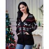 Women's Christmas Chunky Knit Cardigan Sweater Long Sleeve V Neck Button up Cardigan with Pocket Sweater Coat for Fall and Winter Black M - 3 of 4