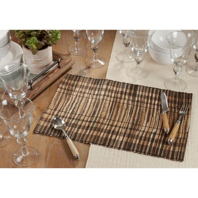 Brown Striped Water Hyacinth Rectangular Placemats, Set of 4
