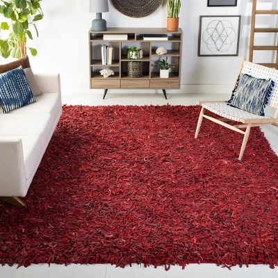 Red Leather Shag Hand-Knotted 6' x 9' Area Rug