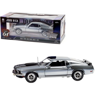 1969 Ford Mustang Boss 429 CHROME with Black Stripes  "John Wick" (2014) Movie 1/18 Diecast Model Car by Highway 61