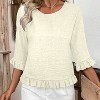 Women's 3/4 Sleeve Ruffle Hem Blouse Summer Relaxed Fit Round Neck Casual Elegant Tops - 3 of 4
