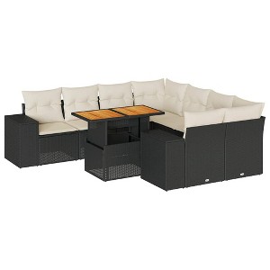 vidaXL Patio Sofa Set with Cushions Outdoor Table and Sofas 9 Piece Poly Rattan - Black and Cream with Storage - 1 of 4