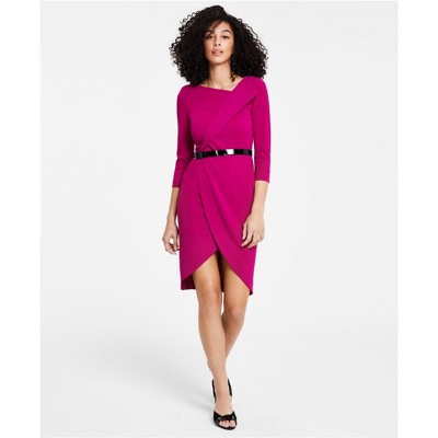 Calvin Klein Womens Faux Wrap Midi Dress