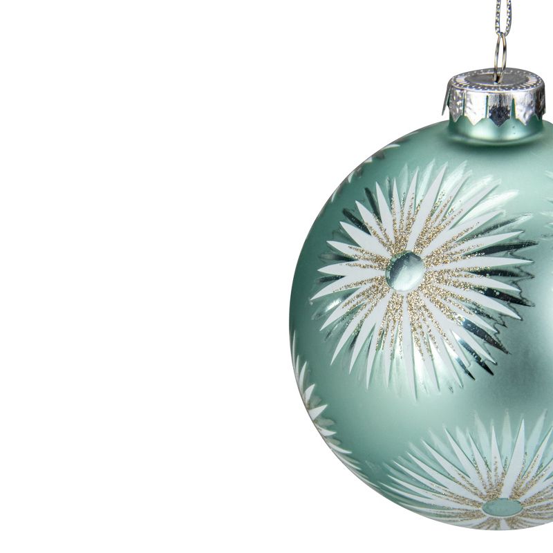 Northlight 4" Glittered Mint Green Starburst Glass Christmas Ball Ornament, 2 of 4