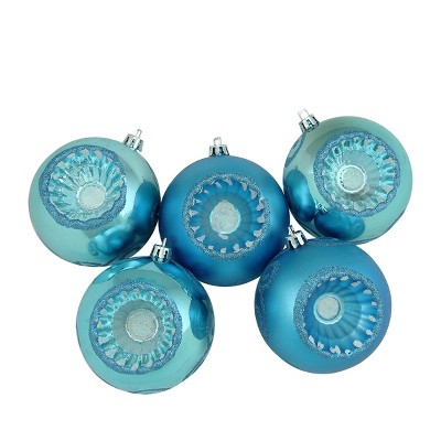 Northlight Shatterproof 2-Finish Retro Reflector Christmas Ball Ornaments - 3.25" (80mm) - Turquoise - 5ct