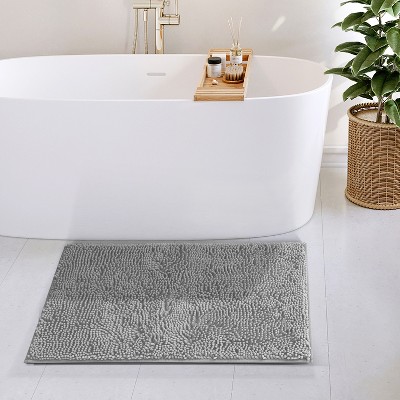 Light Gray Chenille Bath Mat with Non-Slip Rubber Backing, 20x32