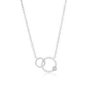Diamonds D'Argento Sterling Silver Double Circle Diamond Necklace - (27 Stones) - Silver - 16+2 Inch - 1 of 2