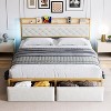 Full Size Bed Frame with RGB LED Lights, Storage Headboard & 3 Storage Drawers, Upholstered Platform Bed with USB Ports & Outlets, Noise Free - 2 of 4