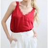 Women's V Neck Lace Trim Red Camisole - SKIES ARE BLUE - 4 of 4