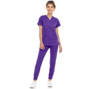 MediChic Womens 8-Pocket Scrubs Set- V-Neck with 4-Pocket Jogger Scrub Pants - 1 of 4