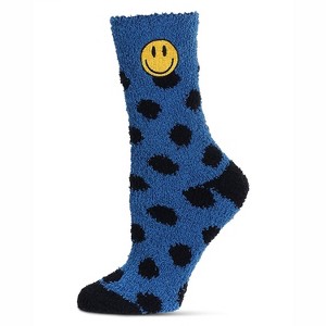 Memoi Women's Polka Dot Smiley Face Embroidery Cozy Crew Socks Blue 9-11 - 1 of 2