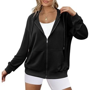 ZEAGOO Women's Lightweight Hoodies Full Zip Up Oversized Sweatshirts with Pockets Long Sleeve Thin Fall Casual Drawstring Hooded Jackets - 1 of 4