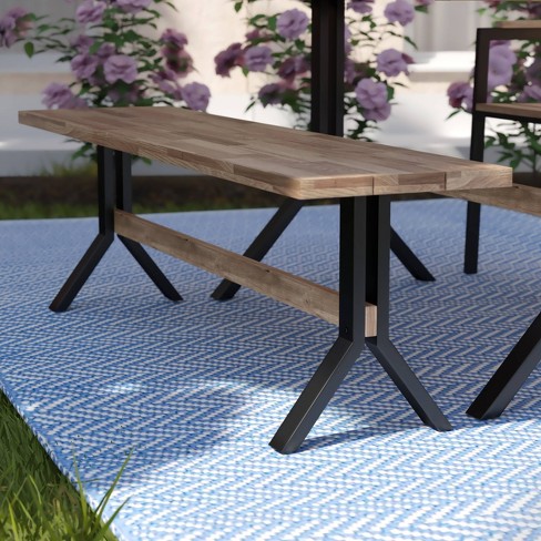 Wodbairns Slatted Outdoor Bench – Natural/Black – Aiden Lane For Sale