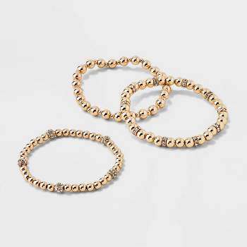 SUGARFIX by BaubleBar Gold and Crystal Stretch Bracelet Set 3pc