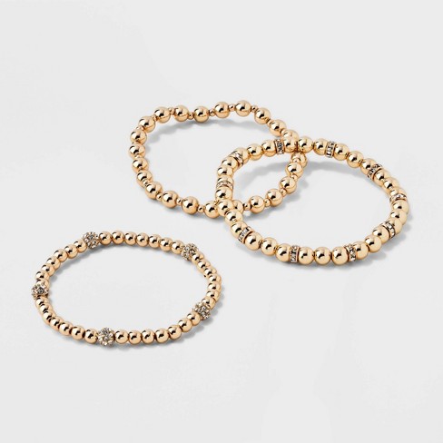 SUGARFIX by BaubleBar Gold and Crystal Stretch Bracelet Set 3pc