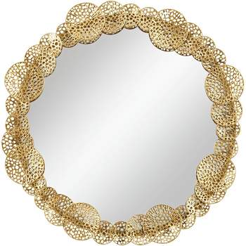 Uttermost Layered Lotus Shiny Gold 33 1/2" Round Wall Mirror
