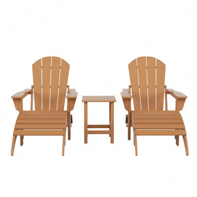 Beige HDPE 5-Piece Outdoor Adirondack Chair Set with Ottomans and Side Table