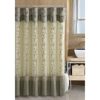 Kate Aurora Royal Living Daphne Embroidered Sheer & Taffeta Fabric Shower  Curtain - Sage