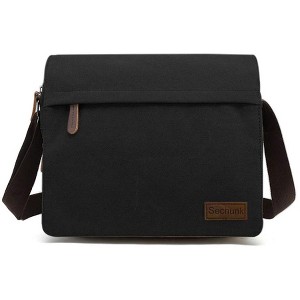 Generic Large Vintage Canvas Messenger Cross body bag Shoulder bag (Black, large) - 1 of 4