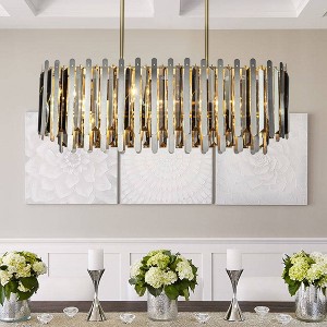ALOADECOR 7-Light Luxury Stainless Steel Dining Room Tiered Chandelier with Smoked Crystal Accents - 1 of 4