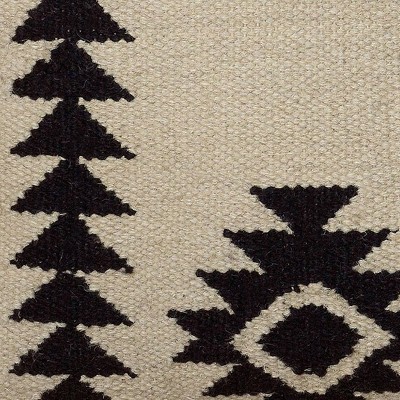 Ivory and Black Southwestern Wool and Cotton Throw Pillow