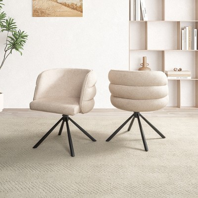 Hrinhom Set of 2 270° Swivel Upholstered Accent Chairs,Dining Chairs with Metal Base