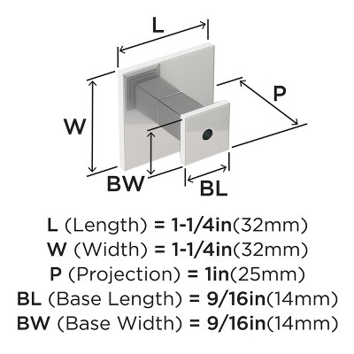 Polished Chrome Square Cabinet Knob with Mounting Hardware