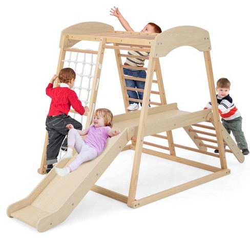 Costway 6-in-1 Indoor Jungle Gym Wooden Playground Climber Playset For Kids  1+ Years Natural : Target