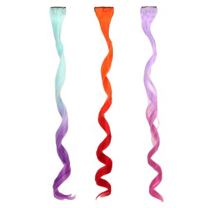 Sophia's - 18" Doll - Set of 3 Curly Clip in Hair Pieces - Aqua/Orange/Lavender - 1 of 4