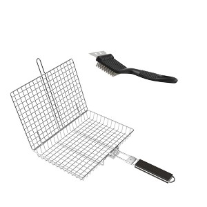 PAIHOME Stainless Steel BBQ Grill Basket with Cleaning Brush, Locking Non-Stick Grilling Tool for Ingredients, Outdoor Barbecue Accessories - 1 of 4
