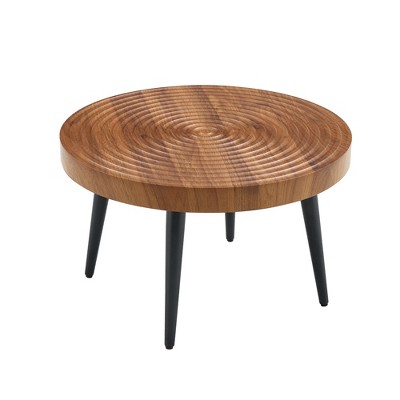 Infurnic End Tables Natural Wood Grain Texture Round Table Exquisite Suction Molding Process, Black Sprayed Metal Leg, Brown, 23.6"*23.6"*14.5"